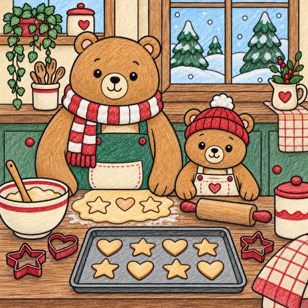 Colored example of a page from The Hazelnook Bears' Cozy Christmas Coloring Book