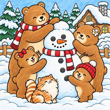 Colored example of a page from The Hazelnook Bears' Cozy Christmas Coloring Book