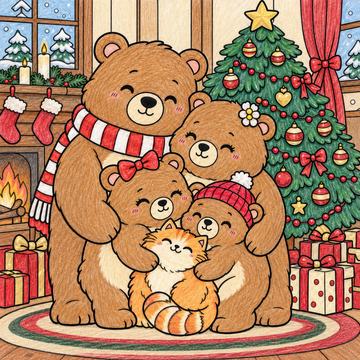 Colored example of a page from The Hazelnook Bears' Cozy Christmas Coloring Book