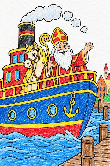 Colored example of a page from Sinterklaas Kleurboek